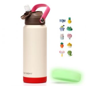 pluseight Bouteille d'eau de 750 ml avec couvercle &agrave; paille, bouteille d'eau en acier inoxydable pour sport, salle de sport ou bureau, sans BPA, garde au froid 24 h et au chaud 12 h (beige) (plus eight, neuf)