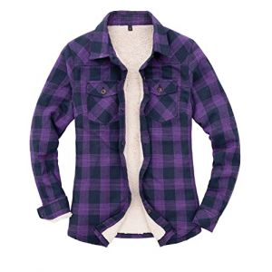 ZENTHACE Veste en flanelle &agrave; carreaux avec doublure en polaire Sherpa pour femmes, chemise en flanelle &agrave; boutons (doublure Sherpa compl&egrave;te), Violet, L (ZENTHACE, neuf)
