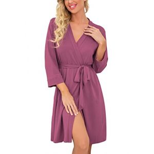 PrinStory Peignoir long ou court en tricot pour femme - Kimono doux - Robe de chambre décontractée pour femme, violet/rouge, M (prinstoryuk, neuf)