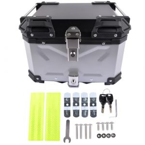 GLOSSY AUTO PARTS Coffre supérieur Universel pour Moto argenté 45L, Coffre arrière étanche en Aluminium pour Moto, Mallette de Rangement à Double clé, Coffre arrière pour Casque (SMSL-AUTOPARTS-FR, neuf)