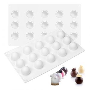 Holzsammlung Lot de 2 Moule Silicone Sphere, Demi-sph&egrave;re, Moule Boule Ronde, 15 Anti-Adh&eacute;rentes R&eacute;sistantes &agrave; la Chaleur pour G&acirc;teaux de Cuisson Mousse Chocolats Gla&ccedil;ons (collecte de bois, neuf)