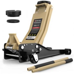 GENTOR Cric hydraulique 3T - Plat - Hauteur de levage : 75 &agrave; 505 mm - Avec 2 supports en caoutchouc - Cric professionnel pour voiture, voiture, SUV, atelier (beige) (BLACKCOCO's, neuf)