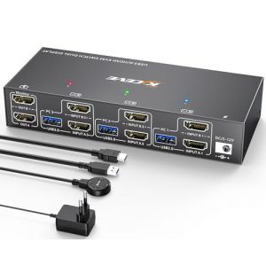 YOUTINGHDAV Commutateur KVM USB 3.0 HDMI 2 Moniteurs 3 Ordinateurs, 4K@60Hz EDID HDMI 2.0, Dual Monitor Switch 3 PC Partage Clavier, Souris, Avec Télécommande Filaire et 5 Câbles (YT STORE, neuf)