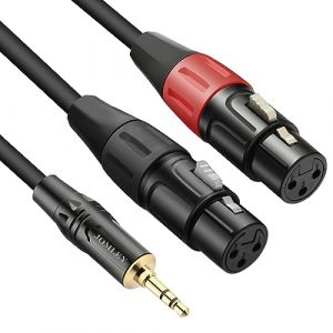 JOMLEY Câble XLR Jack à 3,5mm Y-Séparateur Câble, Double XLR Femelle vers 3,5mm Mini Jack TRS Stéréo Aux Interconnexion Audio Micro Breakout Patch Cordon Câble - 2 M (JOMLEY-EU, neuf)