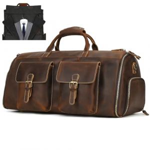 Housses de Costume en Cuir de Voyage Housses de Vêtements pour Transport Sac de Costume Sacs de Voyage Cuir Sac de Sport Sac de Voyage Vintage Protection pour Costumes, 2203 Marron (Shopping-for-Fun-UK, neuf)