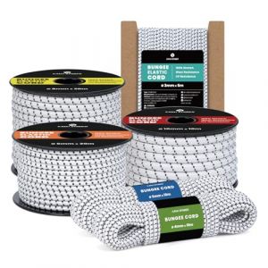 Kamu Synber Tendeur &Eacute;lastique Corde Elastique 6mm x 10m Sandow Elastique pour B&acirc;che, Remorque, Bateau, Camping | Blanc/Noir (Kamu Synber, neuf)