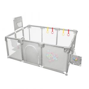 Parc Bebe,XXL Pliable Parc Modulable Bébé Avec Barrieres/Filets/Balle Océanique/4 poignées,Playpen extra grand pour bébés et tout-petits,parc enfant,180 * 120 * 66 cm-gris clair (Hechheu, neuf)