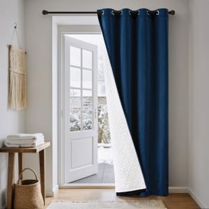 Bleu Rideaux Velours Double Epais avec Doublure Matelass&eacute;e &agrave; Oeillets, Rideau Thermique Isolant Anti Froid et Chaleur pour Porte D'entr&eacute;e Fenetre, Rideau Occultant Thermiques Phonique Epais 1 Pi&egrave;ces (MIULEE HOME, neuf)