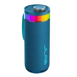 JLab Go Party Enceinte Bluetooth Portable avec +16H d'Autonomie - Enceinte sans Fil 10W pour l'Ext&eacute;rieur et Voyage avec Lumi&egrave;res RGB, Enceintes R&eacute;sistantes IP56, Bleu Marine (Jlab Audio, neuf)