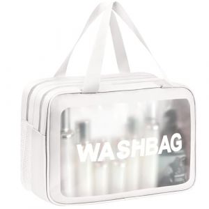 Aucuu Trousse de Toilette Transparente, Grande Trousse De Toilette Voyage, Double Compartiment S&eacute;paration S&egrave;che Et Humide, Impermeable Portable Trousses de Maquillage de Voyage Transparente en PU (Aucuu&reg;-EU, neuf)