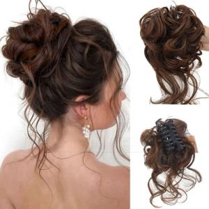 Chignon, Perruque t&ecirc;te sph&eacute;rique mode femme grosse poign&eacute;e longue barbe cheveux boucl&eacute;s en d&eacute;sordre Bague chignon sac(Brown) (hkuikui, neuf)