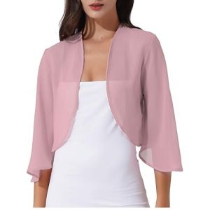 Runhomal Femme Cardigan Court Manches Longues Transparent El&eacute;gant Bol&eacute;ro Gilet Mariage Soir&eacute;e C&eacute;r&eacute;monie Veste Ouverte Femme S-3XL Rose Fonc&eacute; S (Runhomal EU, neuf)