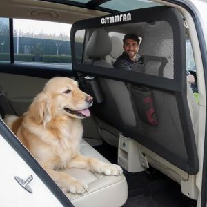Barrière Voiture Chien avec Couverture Étendue pour Siège Arrière et Coffre, Filet Voiture pour Chien avec Maille Transparente et Cadre Métallique Robuste, Grille Chien pour Voiture, SUV et Camion (CJYMM, neuf)