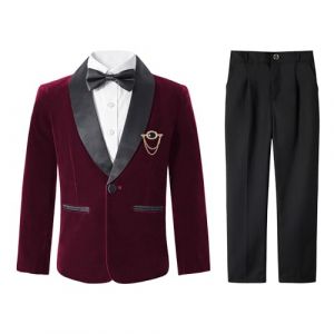 LOLANTA Costume gar&ccedil;on en Velours Bordeaux &ndash; Tenue de Mariage et f&ecirc;te de No&euml;l avec Veste, Pantalon, Chemise et n&oelig;ud Papillon (Bordeaux, 9-10 Ans, 140) (LOLANTA, neuf)