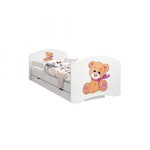 Happy Babies - LIT D'ENFANT DOUBLE FACE AVEC TIROIR Design moderne avec bords s&eacute;curis&eacute;s et matelas en mousse antichute 7 cm (Ours en Peluche Avec Noeud, 180x90) (EuroTrip, neuf)