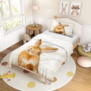ENEN Housse de Couette Enfant, 3D Lapin Parure de Lit Enfant, Housse de Couette + 1/2 Taie d'oreiller, Microfibre, Housse Couette Ado Garçon Fille (90x190cm,Rêve) (EnEn, neuf)