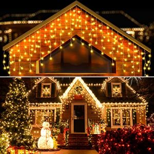 ELKTRY Rideau Lumineu Noel, 10M 400 LED Guirlande Lumineuse Noel Exterieure, Peuvent être Connecter, 8 Modes IP44 étanche Rideau Lumineuse Noel Pour Balcon Toit Noël Mariage, Blanc Chaud (PANYIYOU, neuf)