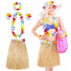 Aomig Jupe Hawaïenne, Déguisement Hawaïen Accessoires 60cm Jupe Hawaïenne en Paille avec Taille Élastique en Herbe Hula, Fournitures de Fête d'Été Parfaites à Hawaii Aloha Beach(Couleur Paille) (OODDH, neuf)