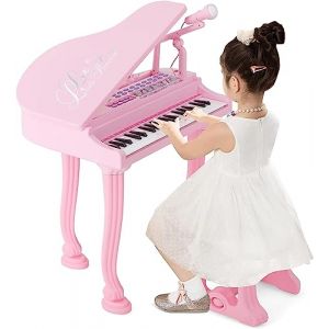 COSTWAY Piano Numérique 37 Touches pour Enfants avec Tabouret & Microphone, Piano Electronique Portable avec Mode d'Enseignement LED & MP3, Piano Enfants 3 Ans, Charge 50kg (37 Touches, Rose) (FDS GmbH, neuf)