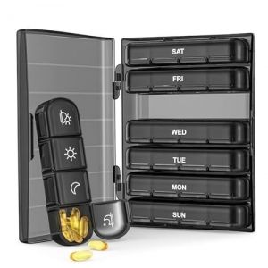 ZHEN DEKO Pilulier Semainier 7 Jours 28 Compartiments Piluliers Medicaments Rangement Grande Capacit&eacute; Pilulier Semaine Matin Midi Soir pour Vitamines Suppl&eacute;ments et M&eacute;dicaments (Noir) (LUCKY ZHENZAI, neuf)