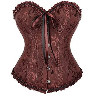 SZIVYSHI Femme Corset Marron Grande Taille Gothique Satin Corsette Sein Nu Minceur Lingerie avec Ruban Lacet,Taille L (SZIVYSHI-FR, neuf)