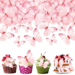 SGQTGIMU 60Pcs Rose Papillon Decoration G&acirc;Teau G&acirc;teau Topper de Papillon, Gluant Papier de Riz D&eacute;coratif G&acirc;teau party Mariage Anniversaire F&ecirc;te D&rsquo;anniversaire (YIQUAN-SHOP, neuf)