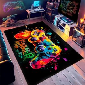 PEIHUODAN Tapis Chambre Ado Gamer 3D Tapis Sol Gaming Deco Chambre Garcon Enfant Moderne Antid&eacute;rapant Ciel &eacute;toil&eacute; N&eacute;on Color&eacute; Graffiti Console De Jeu Flanelle Doux Carpets (Vert,160x230cm) (PEIHUODAN, neuf)