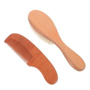 MAJORMENCH Set Brosse &agrave; Cheveux Laine Naturelle et Peigne Bois Doux Kit de Soins L&eacute;ger N&eacute;s pour Massage Apaisant (Sayily, neuf)