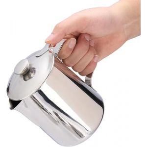 VOBOR Pichet Lait Inox avec Couvercle, Pichet &agrave; Mousse de Lait, Tasse &agrave; Caf&eacute; en Acier Inoxydable, Pot a Lait Inox pour Caf&eacute; au Lait (600ML) (ABDEL ECOMMERCE, neuf)