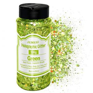 Holographique Grosses Paillettes, 100g Vert Sequins Glitter, Paillettes pour Visage, Corps, Cheveux, R&eacute;sine Epoxy, Paillette Visage Festival (JEMESI-FR, neuf)