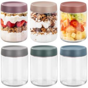 FoiiLiio 6Pcs 500ml Overnight Oats Jars,Bocaux en Verre Réutilisables avec Couvercles,Boîtes À Avoine de Nuit,rPot Yaourt en Verre Avec Couvercle,Mason jar pour L'Avoine,Salade,Pudding,Confiture (AVOGERS, neuf)