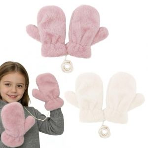 GYIOFAI 2 Paires Moufles Enfant, Gants Magiques Chauds pour Enfants, 3 &agrave; 8ans Enfants Thermique Mitaines avec Corde, Doigts Complets Hiver Thermique Gants, Moufle Epais pour un Usage (Rose, Blanc) (Ruquan Shop, neuf)