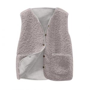 Gilet en Molleton Polaire Doux sans Manche Coupe Classique Femme Grandes Filles Couleur Unie Blouson Mode Bouton Matelassée sans Manches Veste avec Poches (⭐⭐⭐⭐⭐Susenstone, neuf)