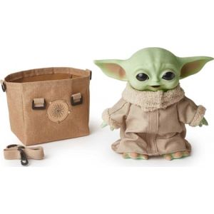 Mattel Star Wars The Mandalorian Bébé Yoda, figurine peluche Grogu sonore 28 cm avec sacoche de transport, jouet pour enfant, HBX33 (Pearl Diffusion, neuf)