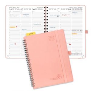 POPRUN Agenda 2025 2026 Semainier 22 x 16,5 cm D'Août 2025 à Déc 2026, Planner Vertical Scolaire 17 Mois avec Couverture Souple Spirale, Règle et signet, Papier 80g/m², Rose (Time Works Wonders, neuf)