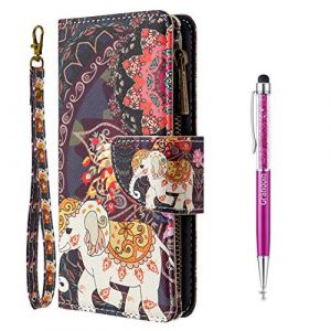 Grandoin Coque pour Samsung Galaxy A22 5G, Peint Flip Cover Étui Fermeture éclair Portefeuille Housse en PU Cuir avec TPU Silicone Souple [9 Fente de Carte] [Fermeture Magnétique] (L'Éléphant) (Grandoin FR Store, neuf)