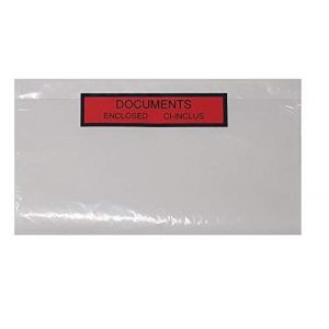 250 Pochettes document ci-inclus DL Format 22,5 x 12,2 cm Plastique Incolore Pochette Porte Document Adh&eacute;sive Autocollante a Coller sur carton (solutions-imprimerie, neuf)