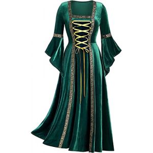 Femme Robe Victorienne Robe M&eacute;di&eacute;vale Gothique Costume Moyen Age Renaissance Dress Vintage &agrave; Manches Flares Robe de Soir&eacute;e El&eacute;gante Adulte pour Halloween Carnaval Cosplay No&euml;l F&ecirc;te(Vert, XXL) (chuangminghangqi, neuf)