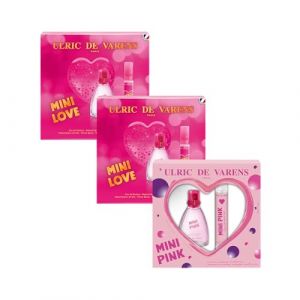 ULRIC DE VARENS - Set 3 Coffrets Parfums Femme - 1 Coffret Mini Pink EDP 25ml + Vapo Spray 20ml + 2 Coffrets Mini Love EDP 25ml + Vapo Spray 20ml (Parfums Ulric de Varens, neuf)