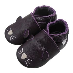 Bemesu Chausson Bebe Chaussons Cuir Souple B&eacute;b&eacute; Gar&ccedil;on Fille Premiers Pas Chaussons Enfant (Souris Violet, M, 6-12 M, EU 20/21) (Bemesu, neuf)