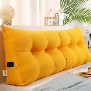 UIHECTA Coussin Compensé Triangulaire, Oreiller De Lecture TêTe De Lit, Dossier De TêTe De Lit Amovible, Coussin Lombaire en Coin, Support De Positionnement, pour Chambre Lit Jour,Jaune,L60×W20×H50cm (UIHECTA EU, neuf)