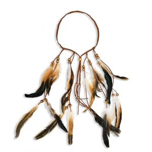 DIPZO Bandeau Boho &agrave; Plumes pour Femme, Accessoire Capillaire Hippie Tribal avec Glands et Perles, Coiffe Indienne pour Festivals, Costumes et Carnaval, Marron (DIPZO FR, neuf)