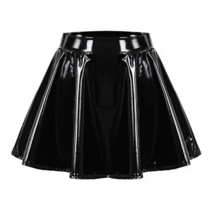 G&eacute;n&eacute;rique Jupe en Cuir Femme Cosplay Verni Brillant, Mini-Jupe Pliss&eacute;e Patineuse, Jupe Cuir Femme Noire Sexy Grande Taille (IHUAE, neuf)