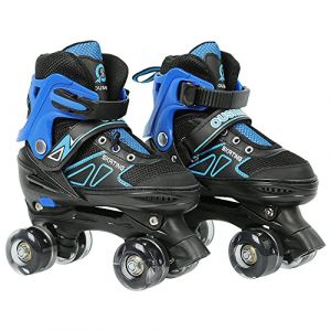 Patins à roulettes pour Enfants de 3 à 12 Ans -Roller Enfant Filles et Garçons. Roller Quad Enfant, Rollers Quad Ajustable Taille Réglable (27-31) pour Roller Enfant Fille et Garçons-M-Bleu (Hechheu, neuf)