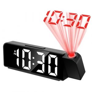 Reveil Projecteur,Reveil Projecteur Plafond,Réveil Projection avec Température,Horloge Numérique LED Projection,Horloge Digitale Projecteur 180°,Luminosité Réglable, pour Chambre, Bureau (CZWTingwei, neuf)
