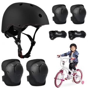 BNGXR Protection Roller Enfant, 5 in 1 Casque V&eacute;lo Enfant Set de Protection pour Gar&ccedil;ons Filles Prot&egrave;ge-Poignet Genouill&egrave;re pour Roller Skateboard V&eacute;lo Trottinette 3 &agrave; 11 Ans (Noir) (GUANGWENZHI, neuf)