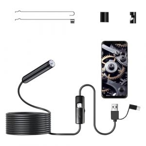BOBOPACK Camera Endoscopique HD 720P, &Eacute;tanche IP67, Erpent avec 6 LED, C&acirc;ble Flexible de 5m, Lnspection Canalisation pour Android et USB, avec Aimant, Crochet et Miroir (CIURARU ONLINE MARKET S.R.L., neuf)