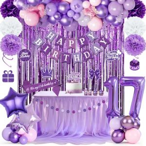 D&eacute;corations violettes pour un 17e anniversaire de fille, banderole Joyeux anniversaire, ballons violets, Rideau M&eacute;tallique violettes, &eacute;charpe d&rsquo;anniversaire, pompons, S&eacute;corations Suspendues Tourbillon (GongDianMaoYi, neuf)