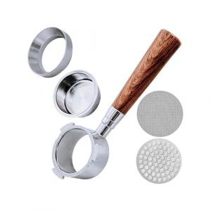 Espresso Bottomless Porte-filtre 51mm avec 3 oreilles, Porte-Filtre Sans Fond Compatible Dedica EC680/EC685/EC785/EC820/EC850/EC860 Machine &agrave; Caf&eacute;, Acier Inoxydable, Palissandre Premium (Style B) (Zhengjiayu, neuf)