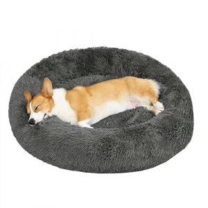 XIEMINLE Lit rond en peluche anti-anxi&eacute;t&eacute; - Lit apaisant en forme de donut - Antid&eacute;rapant - Pour chiens de grande et moyenne et petite taille - Lit lavable en forme de donut (140 cm) (Mmillion., neuf)